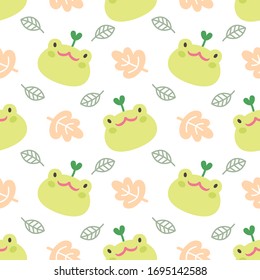 Sapo y hoja sin fisuras en el fondo, fondo de papel pintado, fondo de patrón sin fisuras