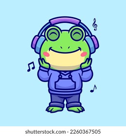 Cute Frog Listening Music With Headphone Cartoon Vector
Icon Illustration. Animal Music Icon Concept Isolated Premium
Vector. Flat Cartoon Style