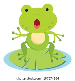 Cute frog. Little frog and Lotus leaf.