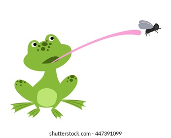 Cute Frog With A Long Tongue Trying To Catch A Fly