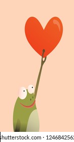Cute frog in love. Fly frog. Caught heart frog illustrated design.