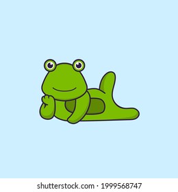 Cute frog lying down. Animal cartoon concept isolated. Can used for t-shirt, greeting card, invitation card or mascot.