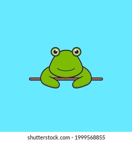 Cute frog lying down. Animal cartoon concept isolated. Can used for t-shirt, greeting card, invitation card or mascot.