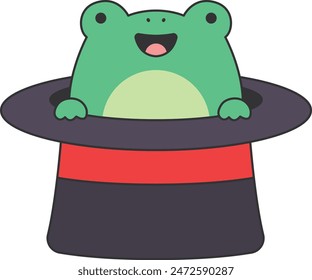 Cute frog in a magic hat illustration