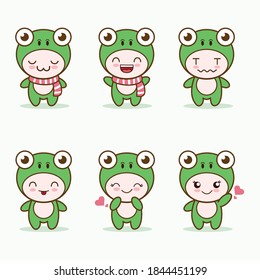 cute frog mascot with various kinds of expressions set collection