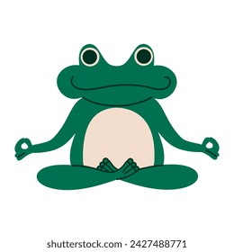 Cute frog meditates. Garden ceramic modern figurine. Vector illustration in flat style.