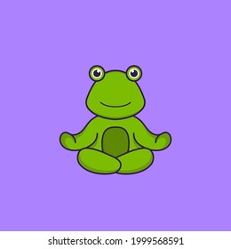 Cute frog is meditating or doing yoga. Animal cartoon concept isolated. Can used for t-shirt, greeting card, invitation card or mascot.