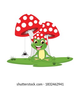 a cute frog is meditating, simple vector illustration