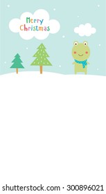 cute frog merry christmas greeting card vector