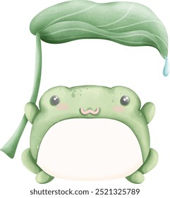 Cute frog in nature. Vector illustration, frog character on a leaf.