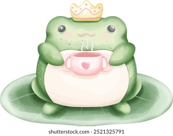 Cute frog in nature. Vector illustration, frog character on a leaf.