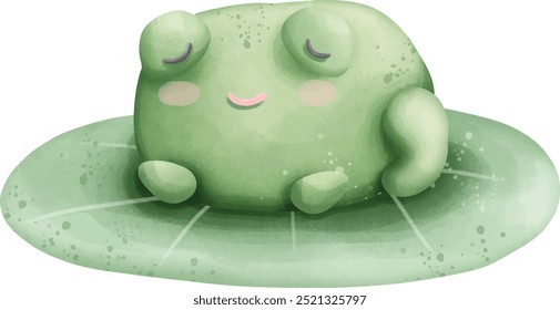 Cute frog in nature. Vector illustration, frog character on a leaf.