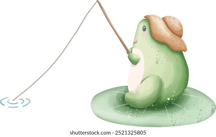 Cute frog in nature. Vector illustration, frog character on a leaf.