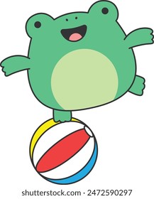 Cute frog on a ball illustration