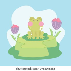 cute frog on grass cartoon