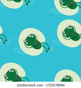 cute  frog on green leave seamless pattern  cartoon  design for art and print vector eps.10