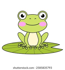 Cute frog on leaf illustration 