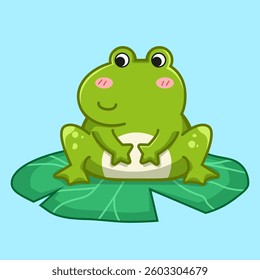 Cute frog on lotus leaf