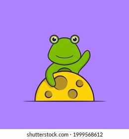 Cute frog is on the moon. Animal cartoon concept isolated. Can used for t-shirt, greeting card, invitation card or mascot.