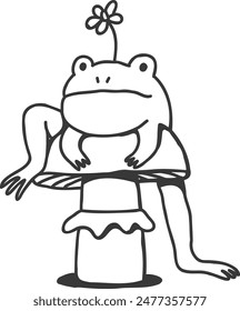 Netter Frosch auf Pilz Outline Doodle Tattoo Design