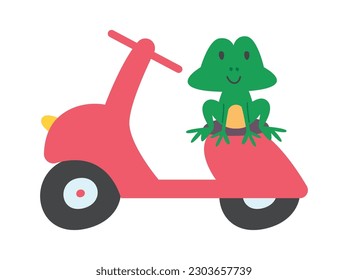 Cute frog on scooter Vector Illustration