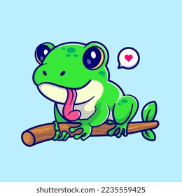 Cute Frog On Tree Cartoon Vector Icon Illustration. Animal Nature Icon Concept Isolated Premium Vector. Flat Cartoon Style