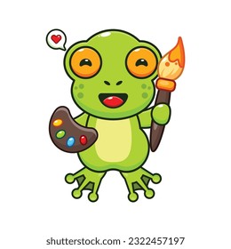 cute frog painter cartoon vector illustration.