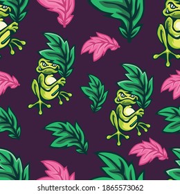 Cute Frog Pattern Premium Vector