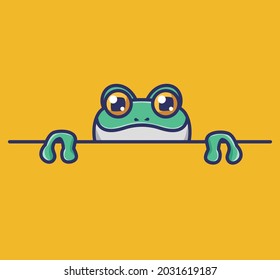 cute frog peek. cartoon animal nature concept Isolated illustration. Flat Style suitable for Sticker Icon Design Premium Logo vector. Mascot Character