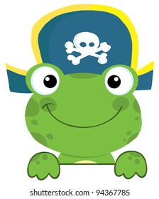 Cute Frog With Pirate Hat Over A Sign Board