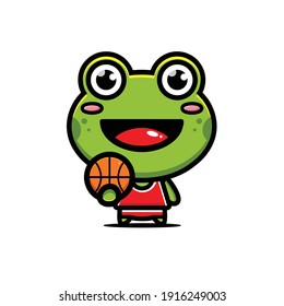 cute frog playing basket ball