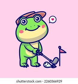 Cute Frog Playing Golf Cartoon Vector Icon Illustration. Animal Sport Icon Concept Isolated Premium Vector. Flat Cartoon Style