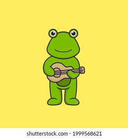 Cute frog playing guitar. Animal cartoon concept isolated. Can used for t-shirt, greeting card, invitation card or mascot.