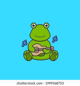 Cute frog playing guitar. Animal cartoon concept isolated. Can used for t-shirt, greeting card, invitation card or mascot.