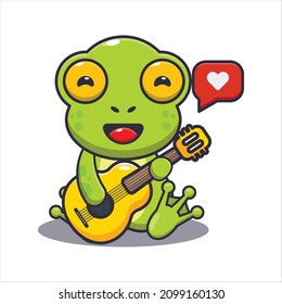 Cute frog playing guitar. Cute cartoon animal illustration.