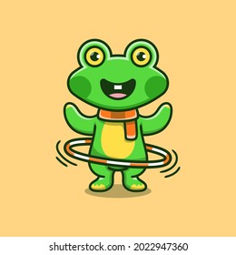 cute frog playing hula hoop