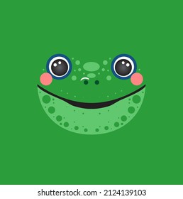 Cute frog portrait square green smile head cartoon round shape animal face, isolated vector icon illustration. Flat simple hand drawn for kids poster, ua app cards, t-shirts, baby books, clothes