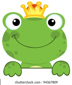 Cute Frog Prince Over A Sign Board