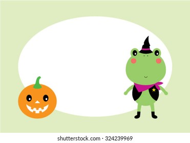 cute frog and pumpkin lantern halloween tag