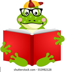 Cute frog reading a book
