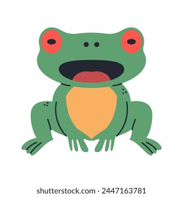 Cute frog with red eye vector cartoon illustration isolated on a white background.