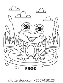 Cute Frog Relaxing Happily in a Serene Pond, a Heartwarming Nature Scene Perfect for Kids