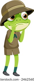 Cute frog in scout uniform thinking