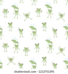 Cute frog seamless pattern. Animal wildlife background.