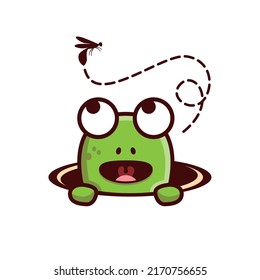 cute frog seeing a fly vector illustration