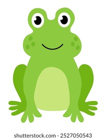 Cute frog sit and smile. Children Hand drawn vector flat illustration.