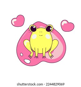Cute Frog Sits on a Heart Shaped Leaf Character for Day of Valentine