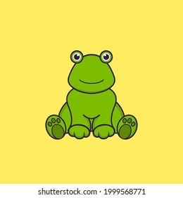 Cute frog is sitting. Animal cartoon concept isolated. Can used for t-shirt, greeting card, invitation card or mascot.