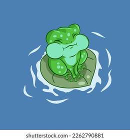 Cute frog sitting on a leaf cartoon vektor icon ilustration.animal nature icon concept isolated premium vektor. Flate cartoon style