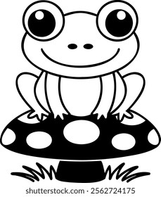 Cute frog sitting on mushroom, showcasing playful and whimsical design